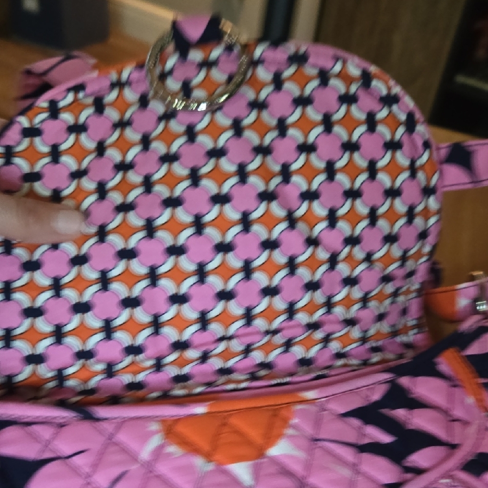Vera Bradley Loves Me Pink Daisy Saddle Up Cross Body Shoulder Bag Orange Navy - Picture 6 of 10